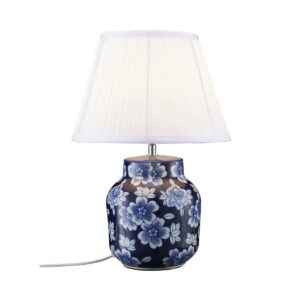 PR Home 4604717 Tischleuchte Fanny Blau Stoffschirm Weiß 47cm